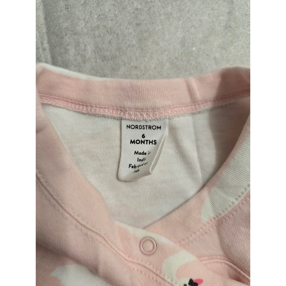 Nordstrom Baby Pink Swan Print Footed Sleeper Snap Up Romper 6 Months - Picture 8 of 8